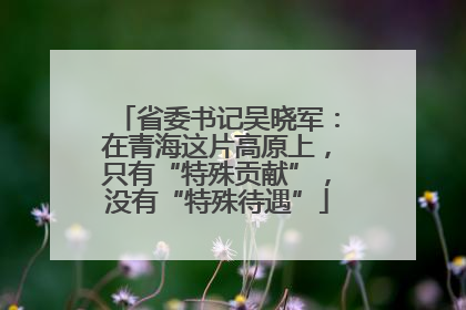 省委书记吴晓军：在青海这片高原上，只有“特殊贡献”，没有“特殊待遇”