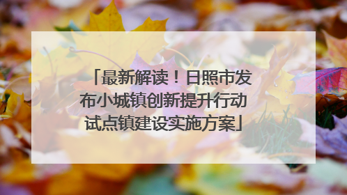 最新解读！日照市发布小城镇创新提升行动试点镇建设实施方案